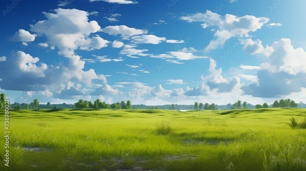 Nice view green a nice day, clouds clear sky background, Illustration Nice view green a nice day, clouds clear sky background, Illustration