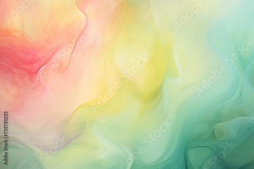 Pastel pink, green and yellow mixed fluid paint, fog. Abstract colorful background, wallpaper, banner