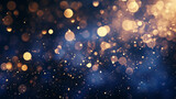 A festive navy blue background illuminated by golden light particles, creating a magical Christmas ambiance.