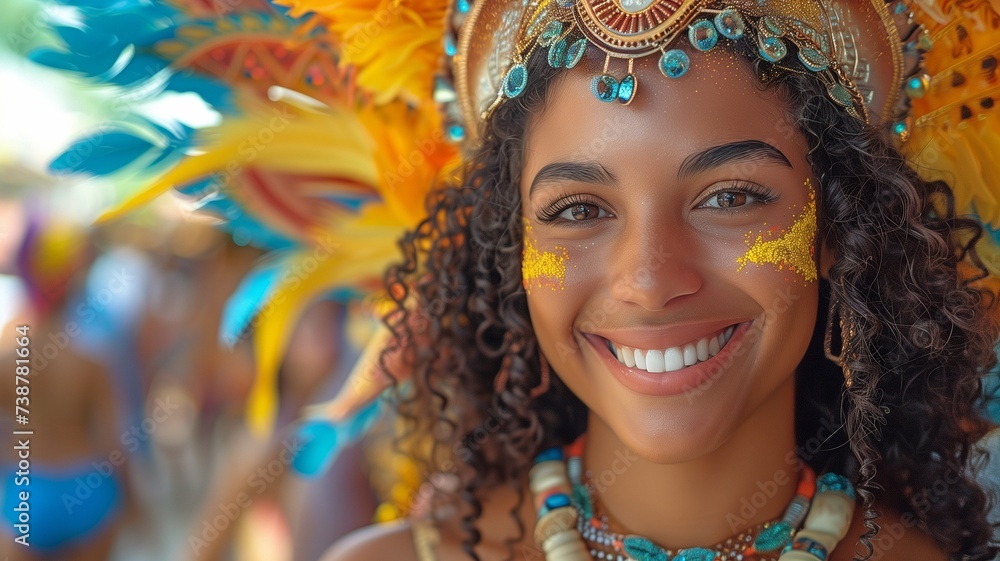 Selfie at the funfair celebration by a Brazilian female samba dancer Selfie at the funfair celebration by a Brazilian female samba dancer