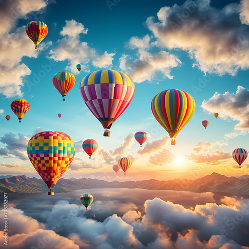 Colorful hot air balloons in a serene sky.  © Cao