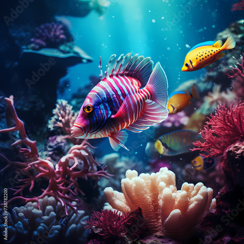 Colorful underwater world with exotic fish. © Cao