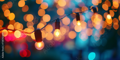 Backgrund bokeh colorful party and retro string lights