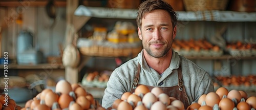 Egg production and sorting by a chicken farm worker