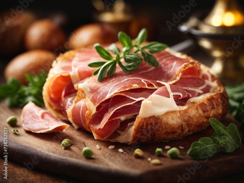 Spanish Jamón ibérico Iberian ham, cinematic food photography  photo