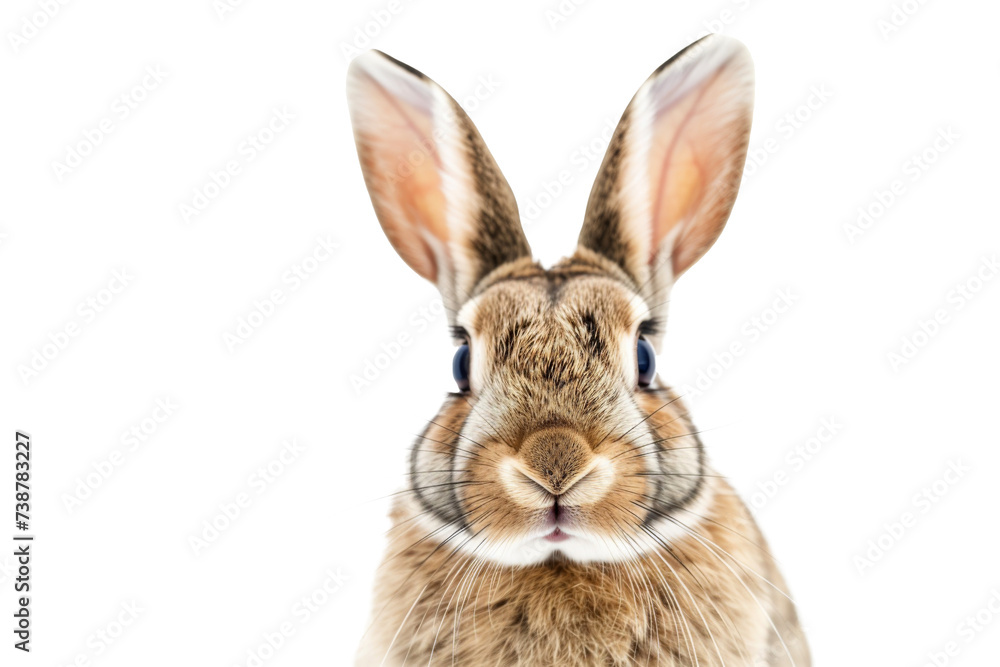 Obraz premium Studio portrait of cute rabbit isolated on transparent png background, happy bunny running on floor, adorable fluffy rabbit that sniffing.