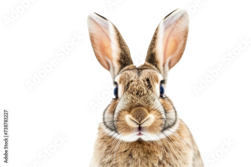 Studio portrait of cute rabbit isolated on transparent png background, happy bunny running on floor, adorable fluffy rabbit that sniffing. © TANATPON