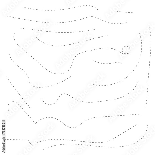 Hand drawn dotted curved line shape. Curved line icon collection. Isolated on white background. Vector illustration