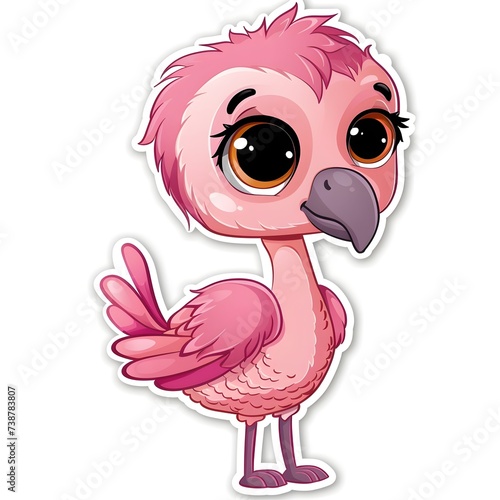 cute and funny baby Flamingo sticker on a white background