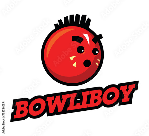 Bowling team logotype with red mohawk style hair ball