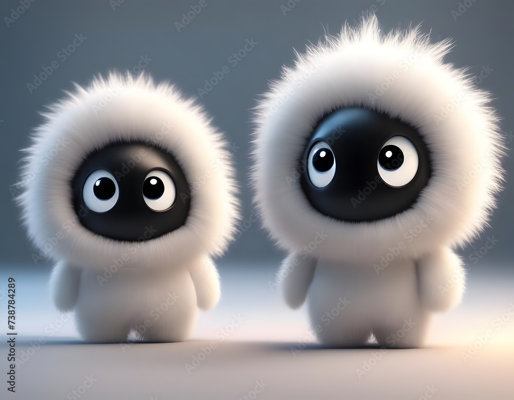 Obraz premium two little fluffy cute creatures