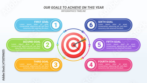 Goals to Achieve Infographic with 6 Options and Editable Text on a 16:9 Ratio for Business  Goals, Targets, and Website Design.