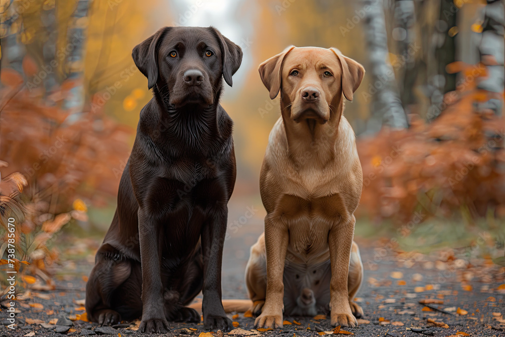 Labrador retrievers. Standing on a gravel Labrador retrievers. Standing on a gravel
