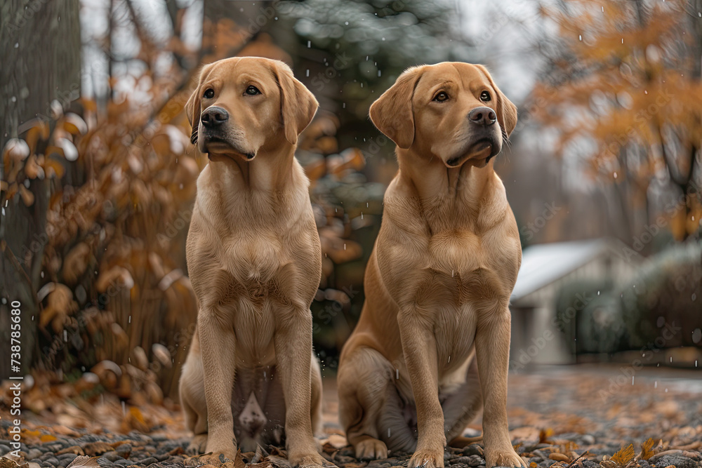 Labrador retrievers. Standing on a gravel Labrador retrievers. Standing on a gravel