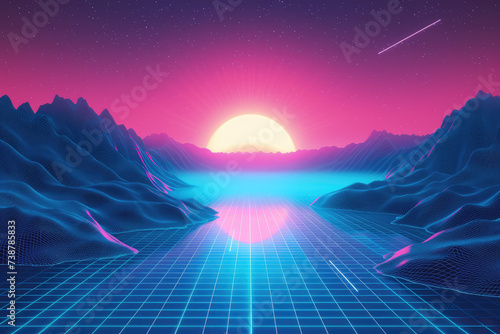 a blue and pink futuristic background, in the style of neon grids, cosmic landscape © Kitta