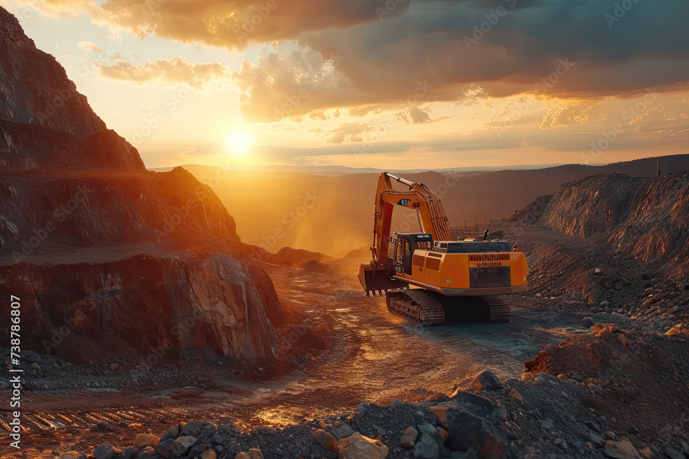 Excavator in open pit mining Excavator on earthmoving on sunset Loader on excavation Earth Moving Heavy Equipment
Excavator in open pit mining Excavator on earthmoving on sunset Loader on excavation Earth Moving Heavy Equipment