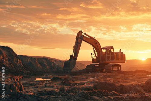  Excavator in open pit mining Excavator on earthmoving on sunset Loader on excavation Earth Moving Heavy Equipment 