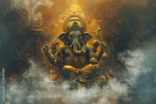 
Lord Ganesha at the center of the universe, in the style of Ravi Varma photo