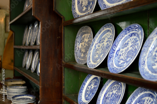 Plates on a shelf 