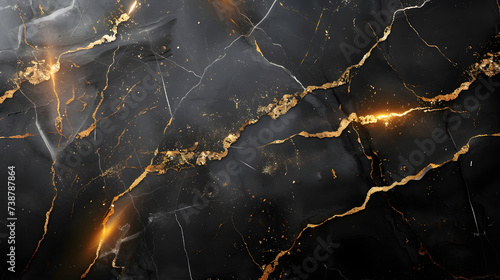 A black and gold marble pattern with cracks throughout. The background is a dark color with lighter gold and grey patches.