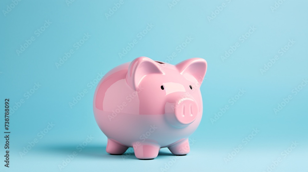 a pink piggy bank on a blue background