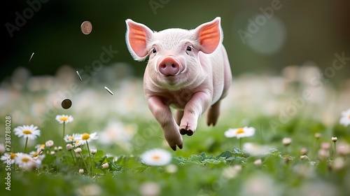 a pig running in the grass © VSTOCK