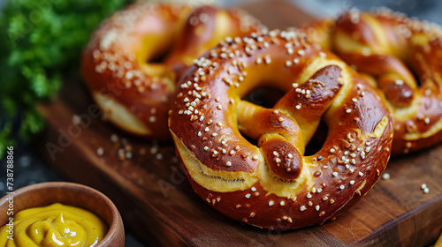 Traditional German Pretzels and Mustard Photo