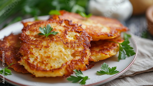 Traditional German Reibekuchen - Potato Pancakes Photo