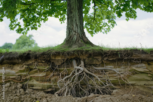 
side view of a tree with visible roots underground