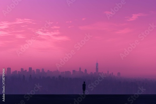 Pink Horizon Silhouette City skyline against a