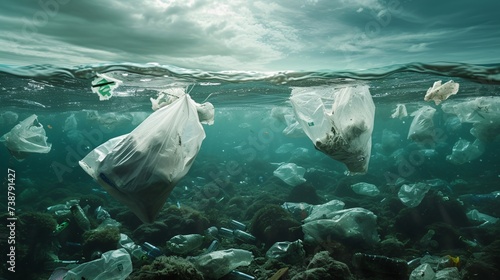 plastic bags floating in the water