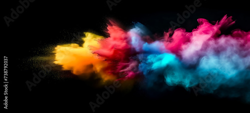 colorful vibrant holi colors powders for holi festival celebration isolated on black background