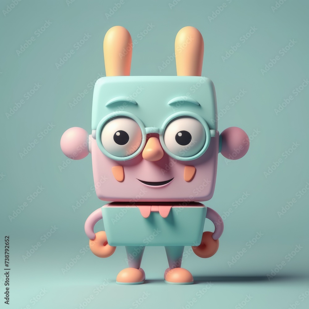 funny pink cartoon 3d d character with a big smile, 3d illustration, 3d ...