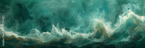 Abstract Ocean Waves Texture with Turquoise and Gold Accents for Creative Backgrounds and Designs
