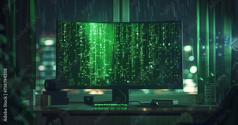 A green screen is shown on a computer monitor.Vedio edit concept A green screen is shown on a computer monitor.Vedio edit concept