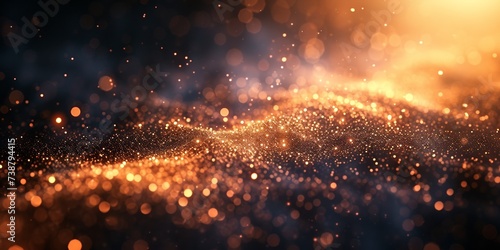 A magical night with golden light, abstract bokeh, and festive sparkling effects. photo