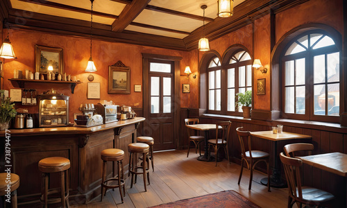 レトロモダンなカフェレストラン 無人の店内風景 Retro-modern café-restaurant Unoccupied interior view