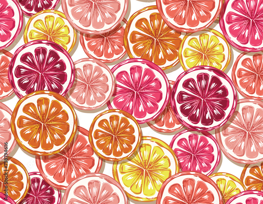 Trendy Summer Lemonade  Summer fruits Orange and pink shade seamless pattern vector