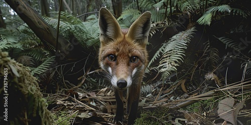 A fox with a keen gaze  captured in a close-up as it navigates the forest floor   concept of Wildlife observation