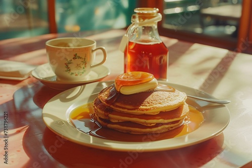 a stack of pancakes with syrup on top photo