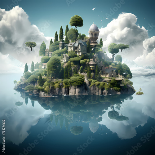 Surreal landscape of floating islands.