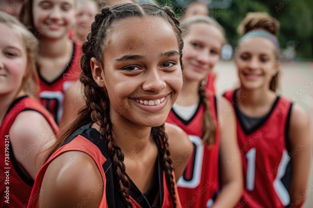 Group portrait of a female basketball team