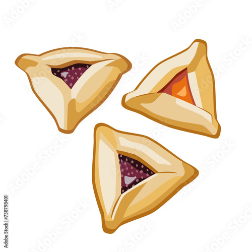 Vector Hamantaschen cookies traditional food for Jewish holiday of Purim