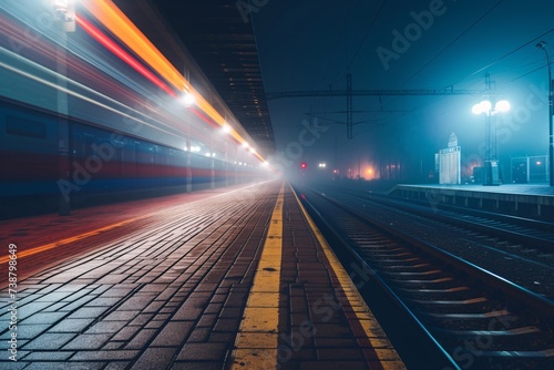 a train tracks at night