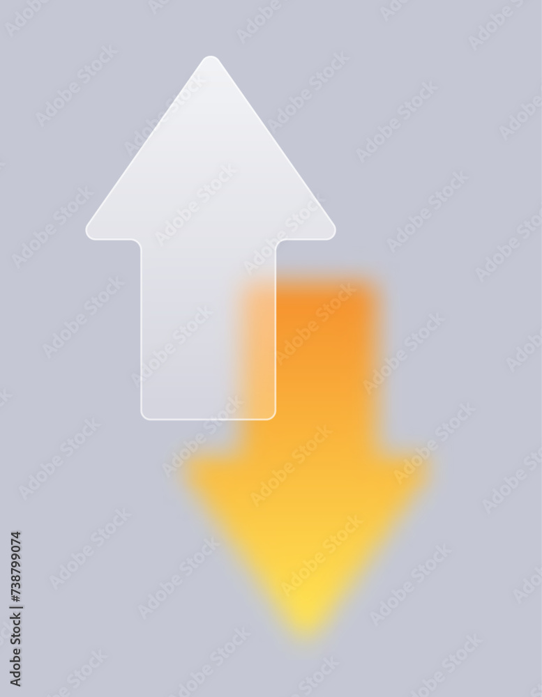 Up down glass and yellow blurred arrows on gray background. Vector elements illustration