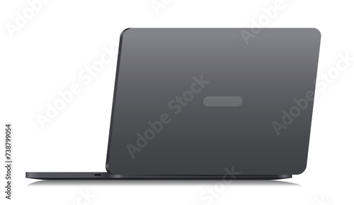 Realistic back side of black laptop on isolated background. Modern dark notebook vector illustration