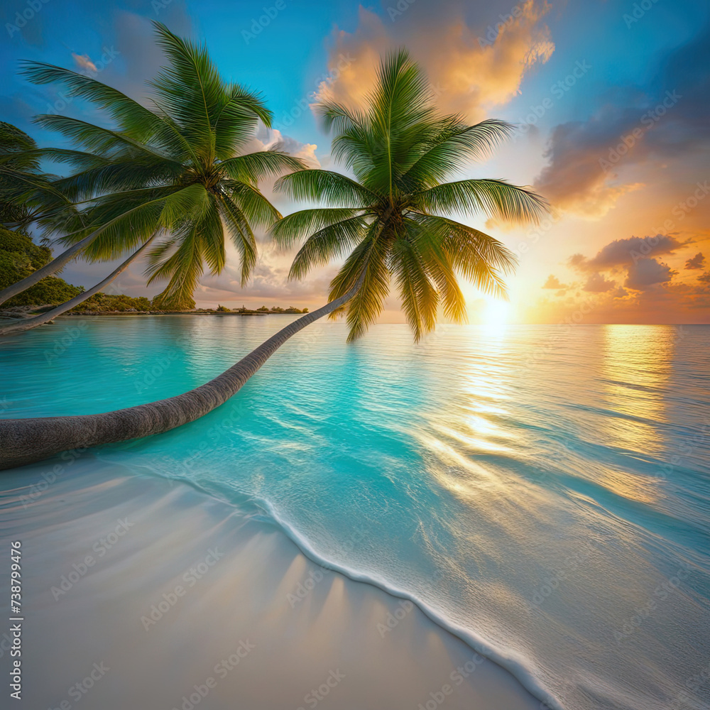 beach with palm trees - the Maldives Islands