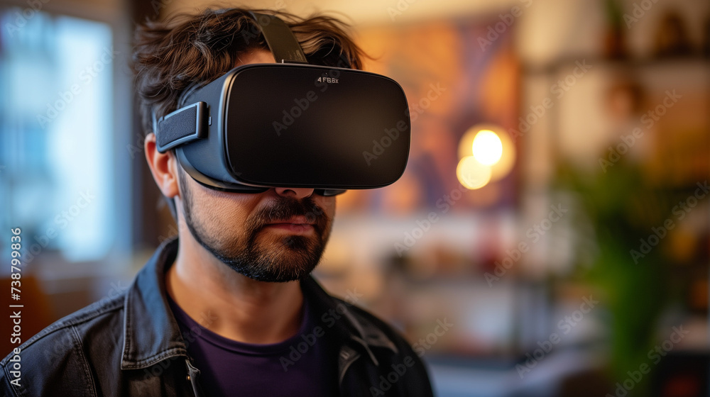 Portrait of amazed young woman in a VR headset explores the metaverse's virtual space. Gaming and futuristic entertainment concept, Man uses metaverse technology in an industrial setting. Neon. Travel Portrait of amazed young woman in a VR headset explores the metaverse's virtual space. Gaming and futuristic entertainment concept, Man uses metaverse technology in an industrial setting. Neon. Travel