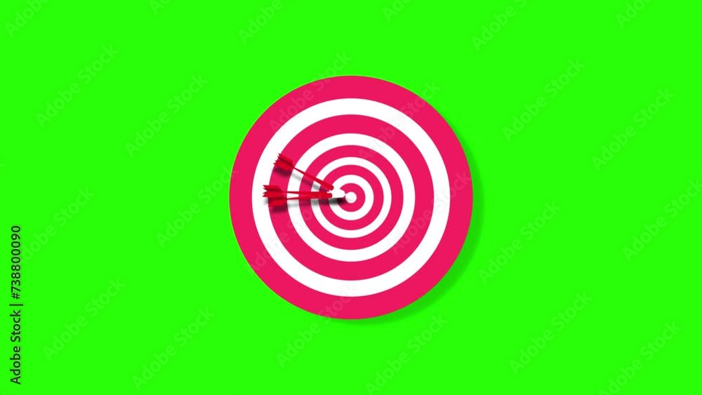 on target arrow animation of arrows being thrown into the target board game animation on dart green screen alpha looping