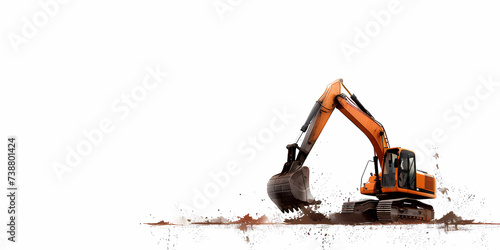 excavator in action, white background